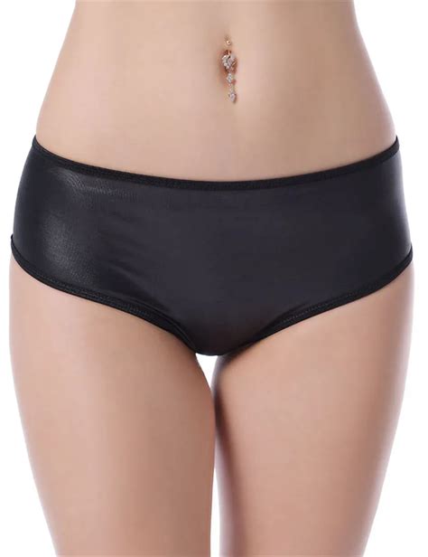 J5061 Sexy Plus Size Underwear Faux Leather Ladies Panties Black Open