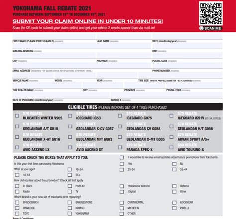 yokohama mail  rebate form address printable rebate form