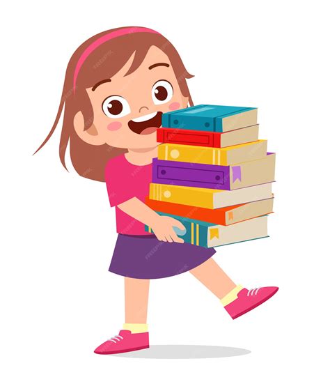 premium vector happy cute  kid girl carry pile  books