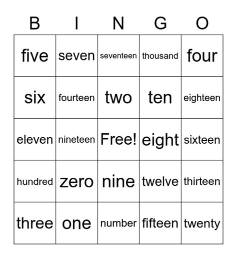 numbers   bingo card