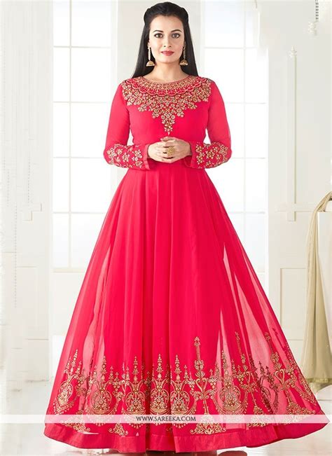 Diya Mirza Hot Pink Zari Work Floor Length Anarkali Suit In 2020