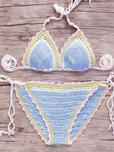 crocheted string bikini set azure bikinis zaful