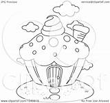 Outline Cupcake Coloring House Royalty Illustration Clip Bnp Studio Rf Clipart sketch template