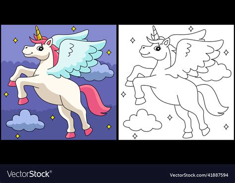 flying unicorn coloring page colored royalty  vector