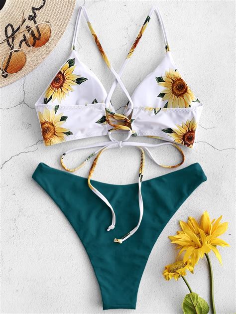 Fashion Sunflower Printed Bikini Set Swimwear Women 2021 Mujer Push Up
