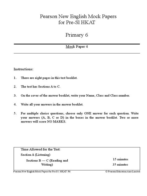 jwsl pearson pre  hkat mock paper  question bookanswer book