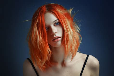Wallpaper Face Women Redhead Model Portrait Dyed