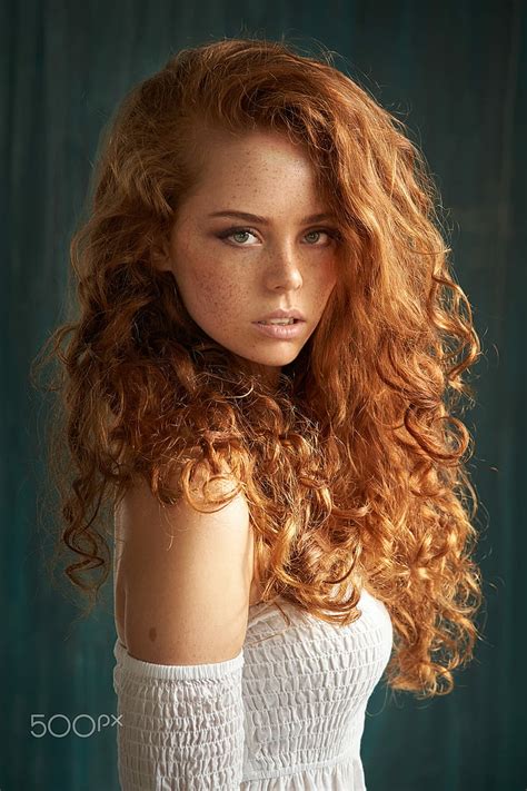 Women Model Redhead Looking Into The Distance Long