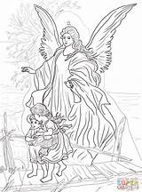 Angel Guardian Coloring Pages Children Angels Over Watching Adult Printable Choose Board Color Colouring Catholic sketch template