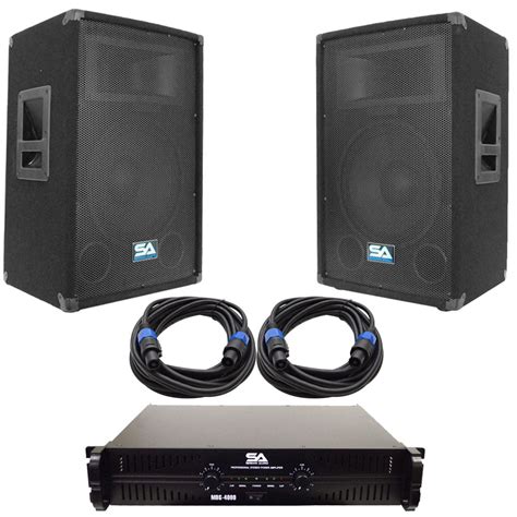 seismic audio pair   pa dj speakers  amplifer  cables pro audio loudspeakers amp