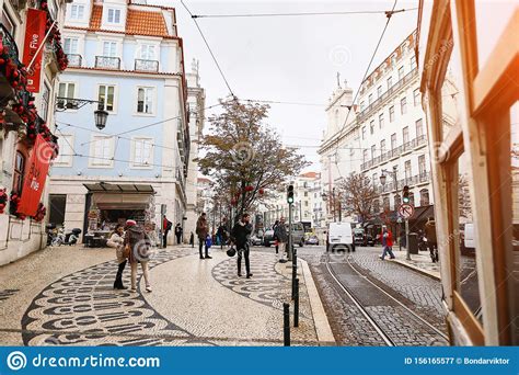 lisbon portugal december    view   tram window    streets  lisbon