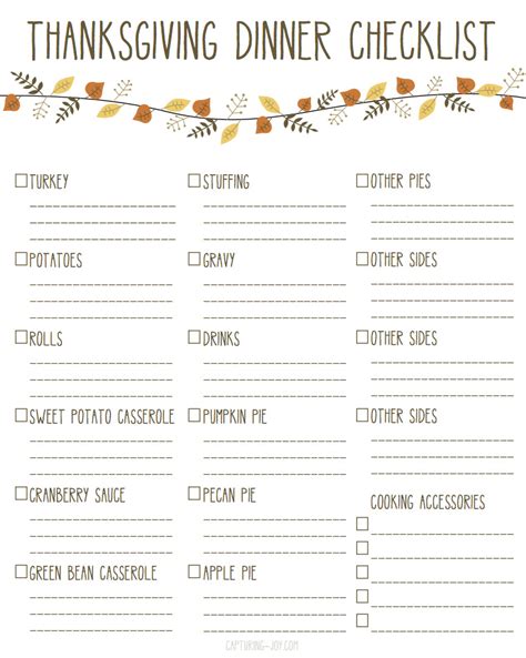 printable thanksgiving dinner checklist  recipes