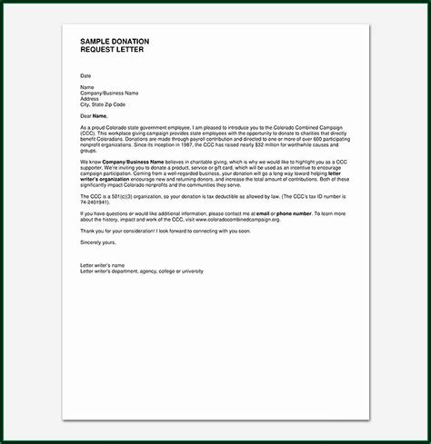 sample letter   donation template templates resume