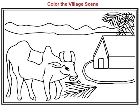 village scene coloring printable page  kids