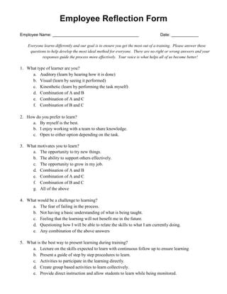 employee reflection form