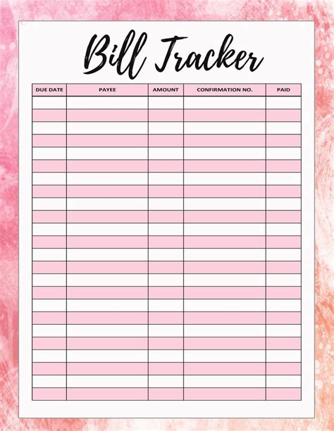 freebie friday  bill tracker  budget printables bill tracker