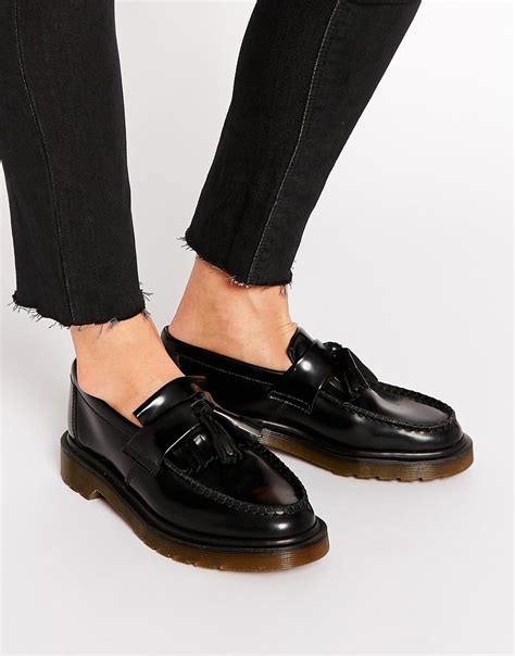 dr martens adrian black leather tassel loafer flat shoes lyst