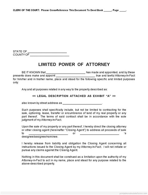 printable limited power  attorney forms sample