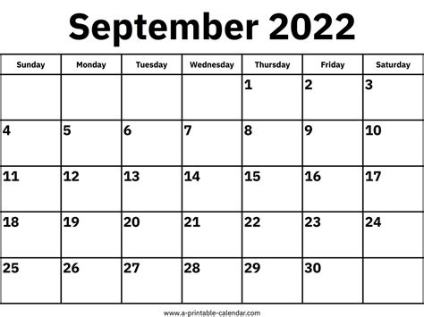 blank calendar template september  customize  print