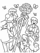Coloring May Pages Maypole Dancing Happily Friends Color Tocolor sketch template