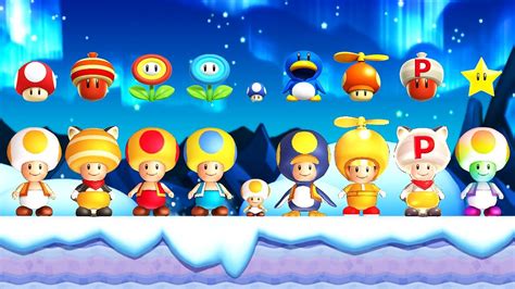 New Super Mario Bros U Deluxe All Yellow Toad Power Ups Youtube
