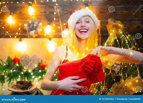 happy christmas smiling girl with christmas t box concept of