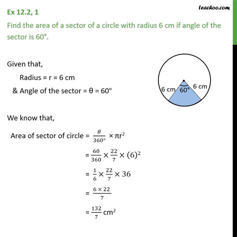 class  find area   sector radius  cm angle