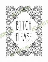Adult Bitch Printable Coloring Please Word Swear Pages Curse Etsy Instant Digital Colouring Words Funny Make sketch template