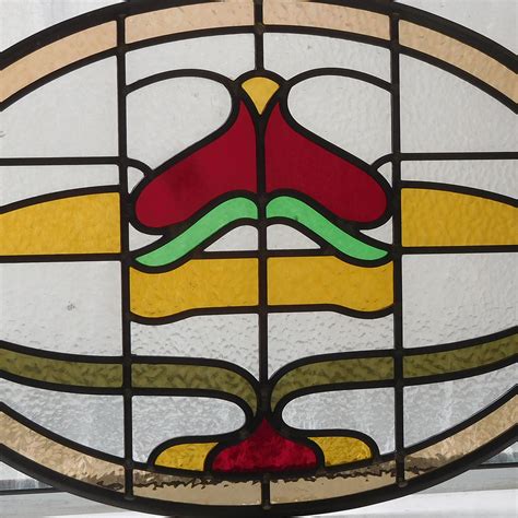 Stained Art Nouveau Glass Panel From Period Home Style