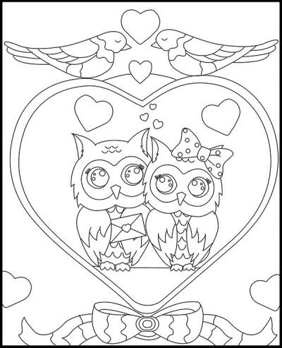 owls hearts coloring page  valentines day topcoloringpagesnet