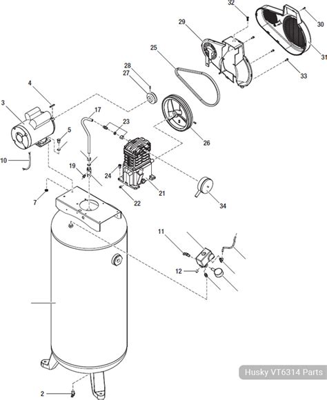 husky  gallon air compressor parts diagram