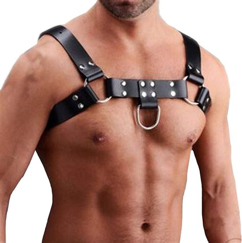 topfur mens leather body chest  harness belt high elastic