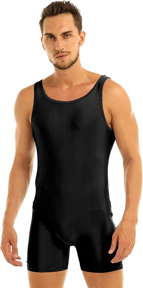 yoojoo mens sleeveless stretchy one piece bodysuit sports gym workout