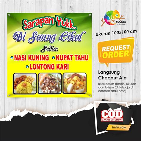 Jual Size 100x100cm Spanduk Banner Nasi Kuning Kupat Tahu Lontong