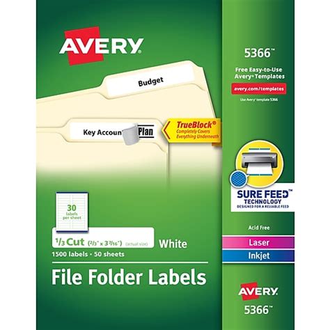 avery trueblock laserinkjet file folder labels     white