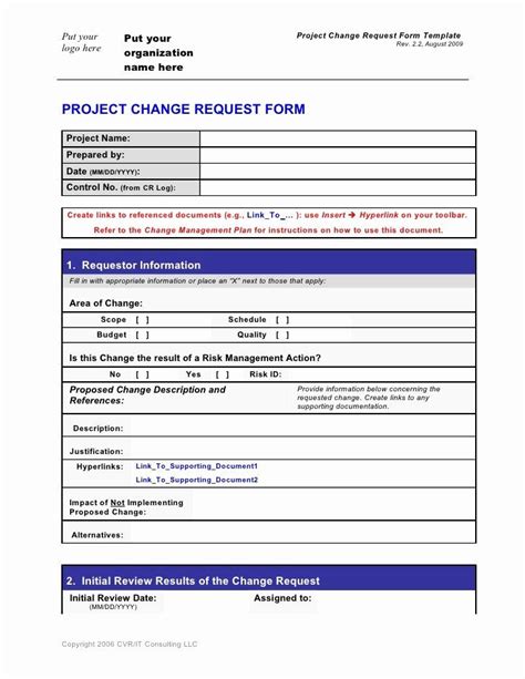 change request form template excel  change request form template change management change