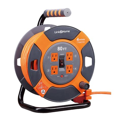 linkhome cord reel  ft extension cord  power outlets  awg sjtw