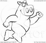 Cartoon Pig Leaping Big Clipart Outlined Coloring Vector Thoman Cory Royalty sketch template