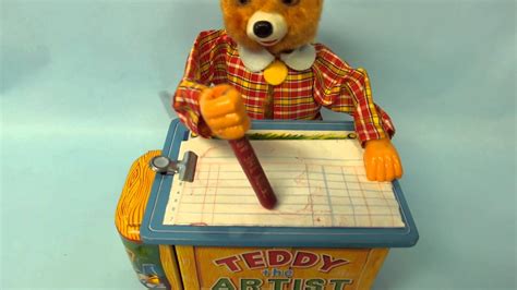 vintage yonezawa japan teddy bear artist tin battery operated toy youtube