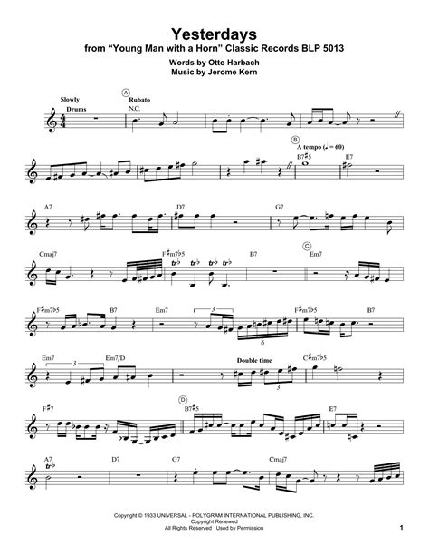 yesterdays sheet  miles davis trumpet transcription