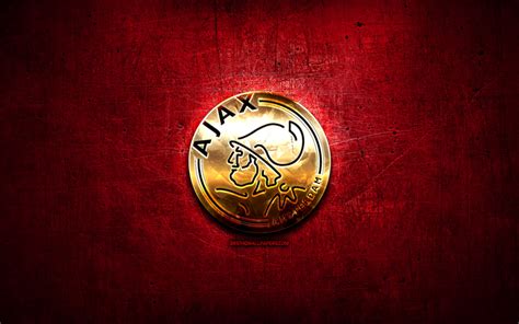 wallpapers ajax fc golden logo eredivisie red abstract background soccer dutch