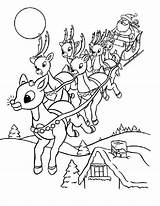 Coloring Santa Pages Christmas Sleigh Printable Rudolph His Eve Drawing Reindeer Riding Sheets Size Color Print Rudolf Elf Santas Xmas sketch template