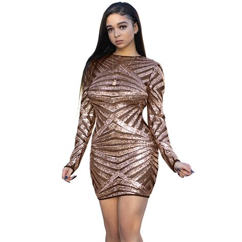 Buy Autumn Women Dress Gold Sequin Fashion Backless