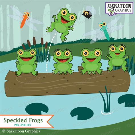 green  speckled frogs clipart instant  file etsy