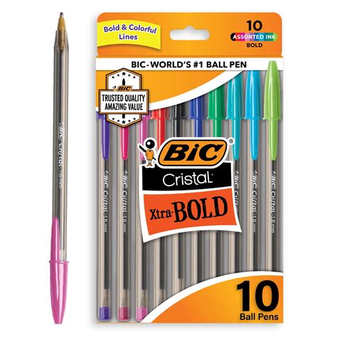 bic cristal ballpoint stick pens bold point assorted ink  pack