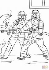 Coloring Pages Firefighters Spraying Water Drawing Printable sketch template
