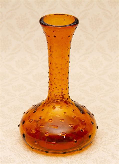 Amber Glass Vase Bulbous Shape Base Vintage Glass Love Vintage