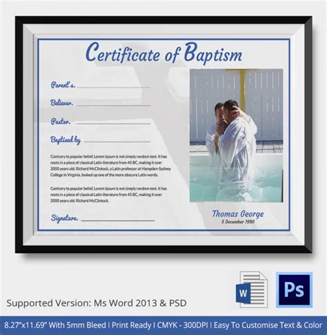 baptism certificates sample templates