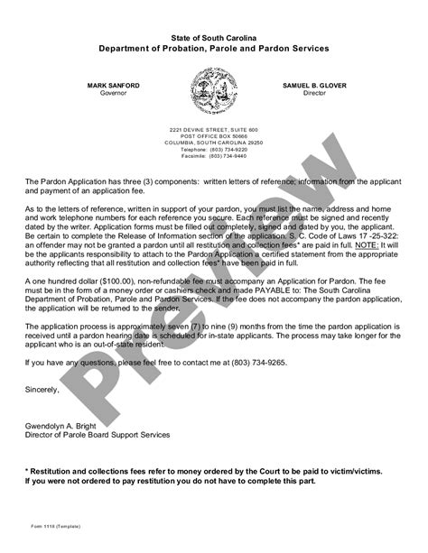 south carolina pardon application package pardon letter  felony