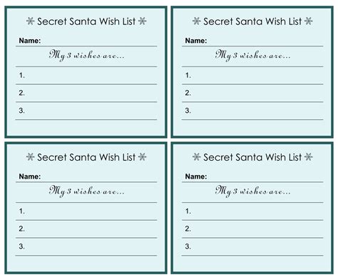 printable secret santa  list template